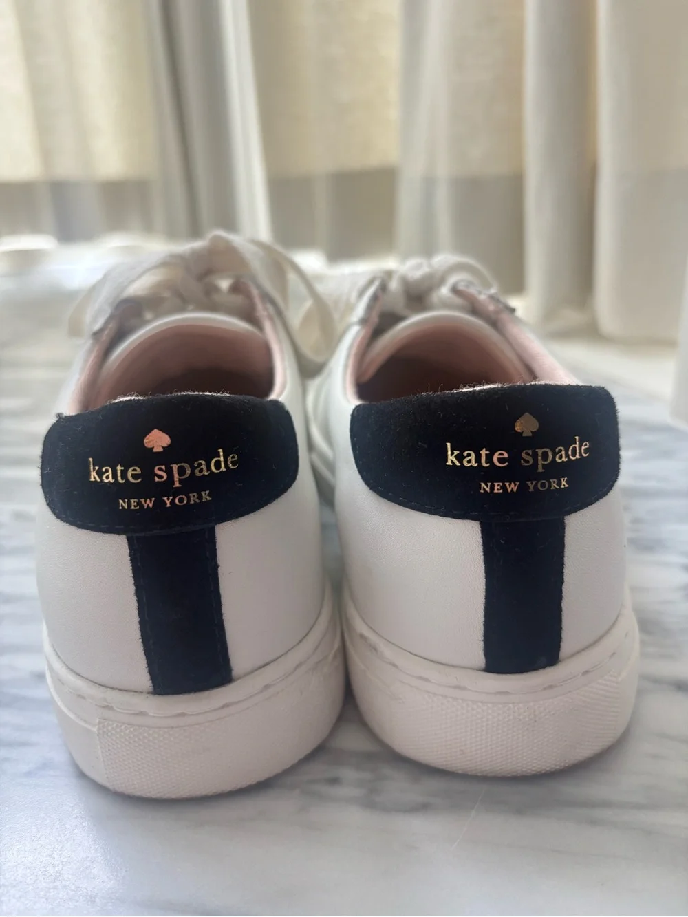 kate spade White Sneakers with Black Heel & Logo